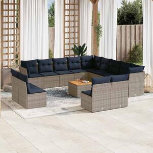 14 részes szürke polyrattan kerti ülőgarnitúra párnákkal