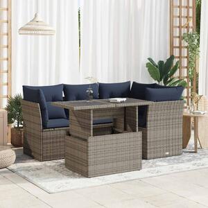 5 részes szürke polyrattan akácfa kerti ülőgarnitúra párnákkal