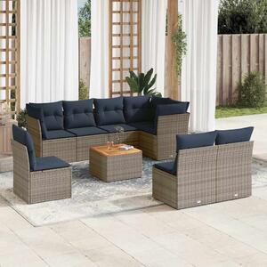 9 részes szürke polyrattan kerti ülőgarnitúra párnával