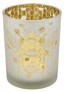 Üveg teamécses tartó, méhecskés, arany színű, 12 cm