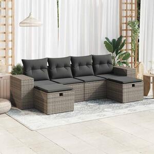 6 részes szürke polyrattan kerti ülőgarnitúra párnákkal
