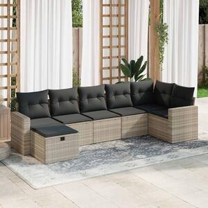 7 részes világosszürke polyrattan kerti ülőgarnitúra párnákkal