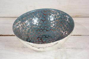 Üveg tál - arany-türkizkék (á. 15,5 cm, m. 6 cm) - modern stílusú