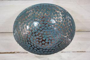Üveg tál - arany-türkizkék (á. 15,5 cm, m. 6 cm) - modern stílusú
