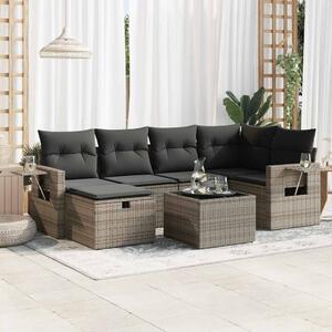 7 részes szürke polyrattan kerti ülőgarnitúra párnákkal