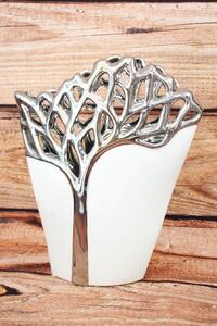 Kerámia váza - fa minta - ezüst-fehér (m. 30cm, á. 7cm) - modern stílusú