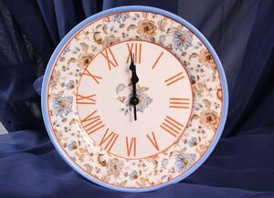 Porcelán óra Dolomit - barna és kék virágok (á. 26cm) - provence