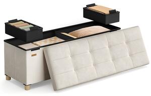SONGMICS összecsukható tárolópad, bársonyhatású ülőpad tárolóval, 112 L, 110 x 38 x 40 cm, cappuccino bézs