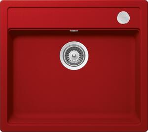 Schock Mono N-100 konyhai mosogatótálca Cristadur Rouge 570 x 510 mm lefolyó távműködtetővel, gránit, hagyományos beépítés, piros