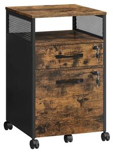 VASAGLE Irodai görgős szekrény, vintage barna/fekete
