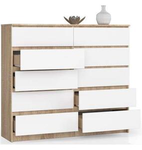 Akord Komód K140 10SZ Diófa Sonoma/Borító Fehér 138x121x40 cm 10 Fiókos Mat Bef. Szekrény