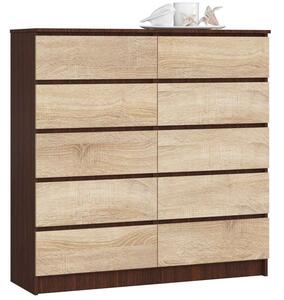 Akord Komód K120 10Fiókos CLP Wenge/Dió Sonoma - Modern Függőleges Tároló Egység 120x121cm