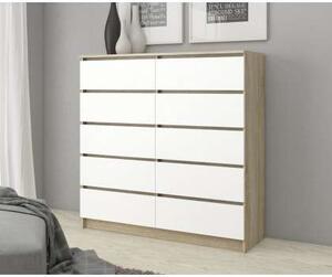 Akord Komód K140 10SZ Diófa Sonoma/Borító Fehér 138x121x40 cm 10 Fiókos Mat Bef. Szekrény