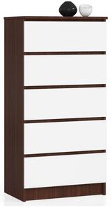 Akord - 60 cm-es 5 fiókos tárolószekrény, wenge/fehér, CLP rendszerű, laminált lapból készült, önszerelő bútor fiókzárral, modern dizájn, otthoni és irodai használatra