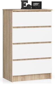 Akord K60 Komód 4 Fiókkal - Sonoma Tölgy/Fehér, 60x99x40 cm, Modern Mat Felület, CLP Rendszerrel, Laminált Lemez, ABS Élzárás, Összeszerelést igényel