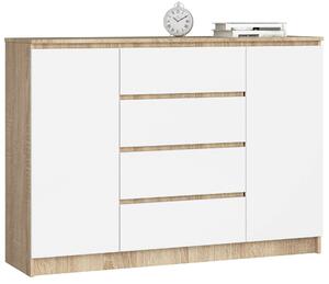 Akord Komód K140 2 Ajtós 4 Fiókos CLP Dohányfa/Fehér, 138x99x40 cm Mat Felületű