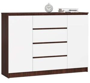 Akord 2 ajtós 4 fiókos Komód K140 CLP Venge/Fehér, laminált táblából, önszerelős, modern stílus, ABS élzárás, 138x99x40 cm, szögletes kilincs, modern otthonokhoz