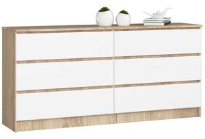 Akord - Modern Sonoma Tölgy és Fehér Komód 160 cm, 6 Fiókos, Matt Kivitelű Laphoz - Összeszerelhető Bútor az Ön Otthonához