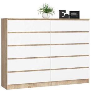 Akord K160 Fiókos Komód - 10 Szekrény, Sonoma tölgy/Fehér, CLP Rendszerű Bútor, Laminált Lemez, 160x121cm, Fehér Matt Front, Összeszerelhető, ABS Élzárással
