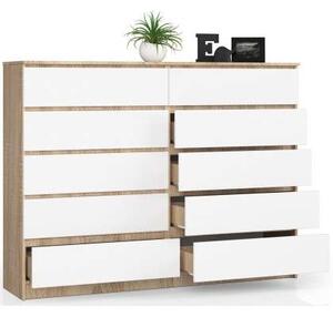 Akord K160 Fiókos Komód - 10 Szekrény, Sonoma tölgy/Fehér, CLP Rendszerű Bútor, Laminált Lemez, 160x121cm, Fehér Matt Front, Összeszerelhető, ABS Élzárással