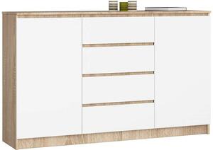 Akord Komód K160/2A/4F Sonoma Tölgy/Fehér Mat Komód Stílusban, CLP Rendszer, Álló, 160x99x40 cm, Blokkolható Fiókokkal