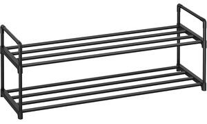 2 szintes cipőtartó állvány, fém tárolópolc, 8–10 pár cipőhöz, 30 x 92 x 34 cm, fekete