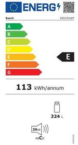 Bosch KSV33VLEP Serie 4 Egyajtós hűtőszekrény, 324L, M:176cm, VitaFresh fiók, E energiaosztály, Inox