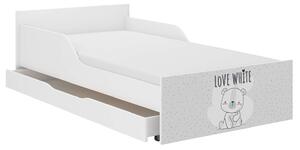 PUFI gyerekágy 160x80 matraccal és ágyneműtartóval - Fehér maci
