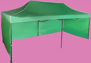 Gyorsan összecsukható sátor 3x6m - acél, Zöld, 3 oldalfal