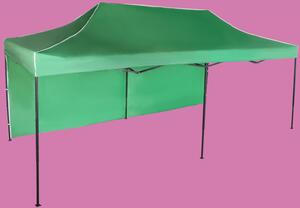 Gyorsan összecsukható sátor 3x6m - acél, Zöld, 1 oldalfal