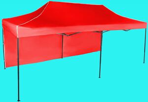 Gyorsan összecsukható sátor 3x6m - acél, Piros, 1 oldalfal