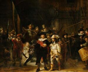Rembrandt Harmensz. van Rijn - Festmény reprodukció The Nightwatch, 1642, (40 x 35 cm)
