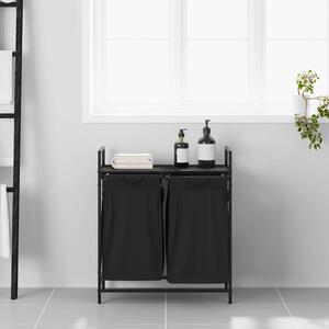 VidaXL fekete tölgyfa mosodai kosár 2 rekeszes polccal