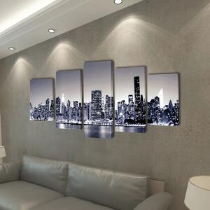 VidaXL Vászon falikép szett monokróm new york-i Skyline 200 x 100 cm
