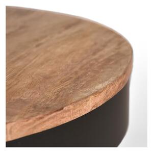 Saran fekete dohányzóasztal mangófa lappal, ⌀ 80 cm - LABEL51