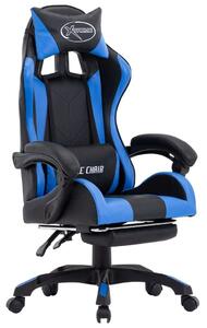 Gamer szék - Kék-Fekete - Műbőr - Lábtartóval