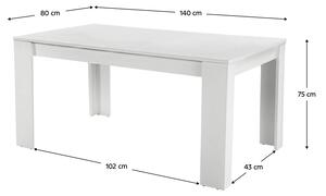 KONDELA Étkezőasztal, fehér, 140x80 cm, TOMY NEW