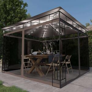 VidaXL pavilon szúnyoghálóval/LED fényfüzérrel 3 x 3 x 2,73 m, tópszínű