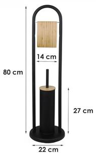 YOKA Home wc kefe állvány wc papír tartóval - fekete / bambusz