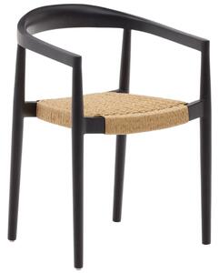 Fekete teak kerti szék Kave Home Ydalia könnyű szőtt ülőfelülettel