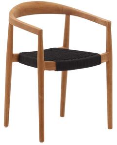 Teak kerti szék Kave Home Ydalia sötét szövésű ülőfelülettel