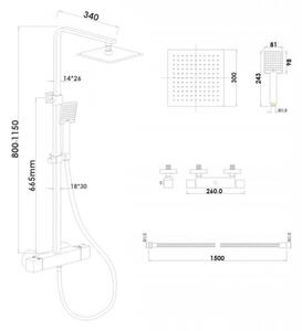 Yoka Cube-Line zuhanyrendszer termosztátos csapteleppel - króm