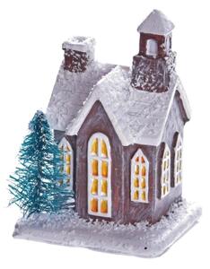 Karácsonyi Falu barna házikó fenyővel 4 cm