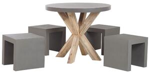 Négyszemélyes kerek beton étkezőasztal hokedlikkel OLBIA/TARANTO