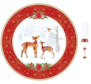 Karácsonyi porcelán tortatál lapáttal - Ø 32 cm - Christmas Melody