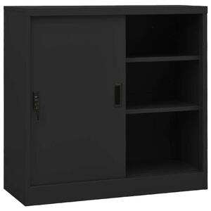 VidaXL antracitszürke acél tolóajtós irodai szekrény 90 x 40 x 90 cm