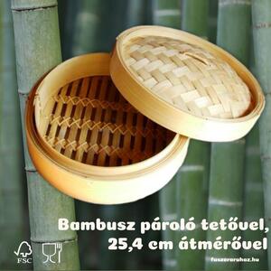 Bambusz pároló szett tetővel, 25,4 cm-es átmérővel (10 inch)