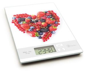 Konyhai mérleg szív formájú gyümölcsös mintával, 5 kg-os méréshatárral
