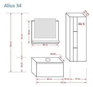 Venezia Alius A34 fürdőszobabútor szett + mosdókagyló + szifon (matt fekete)