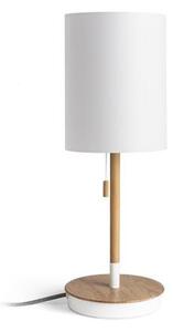 KEITH/RON 15/20 asztali lámpa USB-vel Polycotton fehér/bükk 230V LED E27 7W